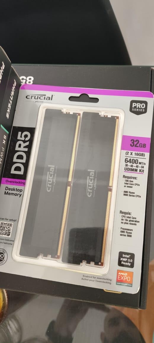 Crucial Pro DDR5 RAM 32GB Kit (2x16GB) 6400MHz CL38, Overclocking Desktop Gaming Memory, Intel XMP 3.0 & AMD Expo Compatible - Black (CP2K16G64C38U5B) customer photo 2