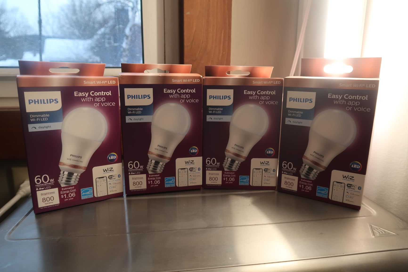 WiZ Connected LED Smart Light Bulbs, Sunset to Sunrise Automation + Motion Detection + Control with Voice or App, Full Color A19 60W 800LM E26 Indoor, Matter Compatible - 4 Pack customer photo 1