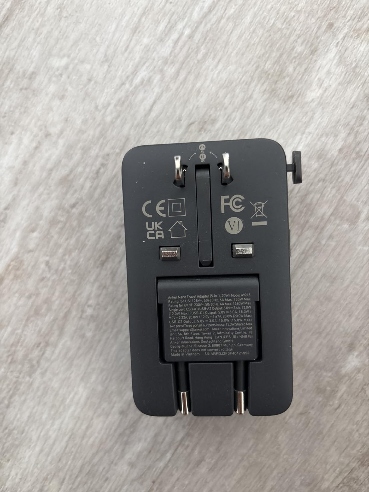 Anker Nano Travel Adapter, 5-Port Power Adapter with 1x 2-Pin AC, 2 USB A, 2 USB C for 20W, Smart Temperature Control, Works in 200+ Countries, Not a Voltage Converter, Travel Essentials customer photo 2