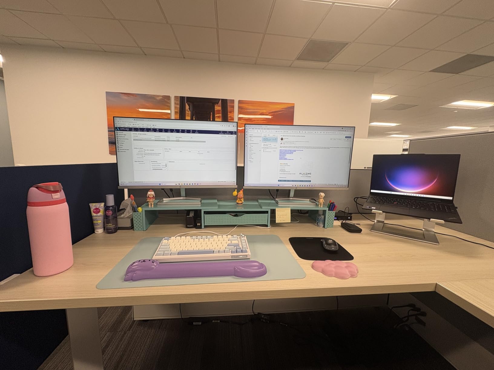 gianotter Dual Monitor Stand Riser, Desk Organizer With Drawer and 2 Pen Holders, Computer Monitor Stand, Shelf for Top of Desk, Black customer photo 2