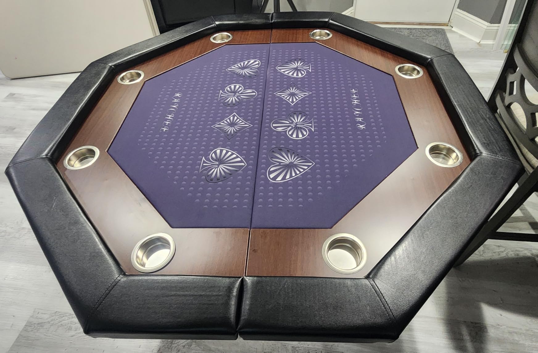 8 Players Poker Table Foldable, 50inch Upgraded Folding Octagon Casion Table, Portable Texas Holedem Table w/Stainless Steel Cup Holders, Water-Resistant Cushioned Rail (Black) customer photo 1