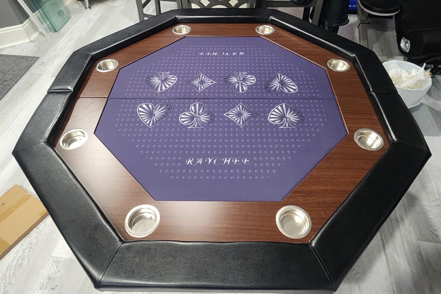 8 Players Poker Table Foldable, 50inch Upgraded Folding Octagon Casion Table, Portable Texas Holedem Table w/Stainless Steel Cup Holders, Water-Resistant Cushioned Rail (Black) customer photo 2