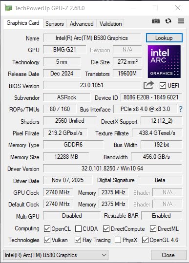 ASRock Intel Arc B580 Steel Legend 12GB OC Graphics Card, 2800 MHz GPU Clock, 12GB GDDR6, DisplayPort 2.1, HDMI 2.1a, Triple Fan Cooling, Polychrome SYNC customer photo 1