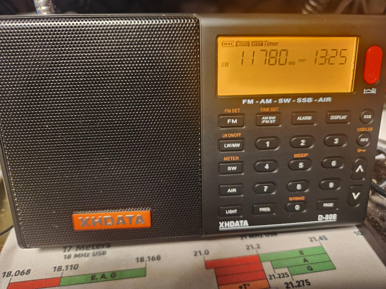 XHDATA D808 Portable AM FM SW LW Air Band Radio SSB RDS Multi Band Radio Speaker with LCD Display Alarm Clock External Antenna (Grey) customer photo 2