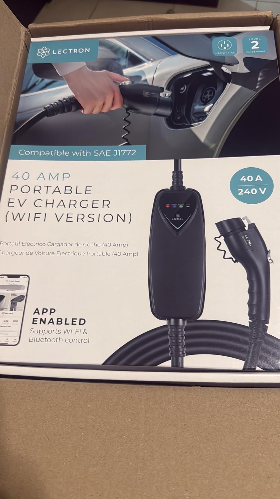 Lectron Level 2 J1772 Charger (WiFi Version) - 240V, 40 Amp, NEMA 14-50 Plug, 16 ft Extension Cord - Portable Electric Car Charger for J1772 Evs customer photo 2
