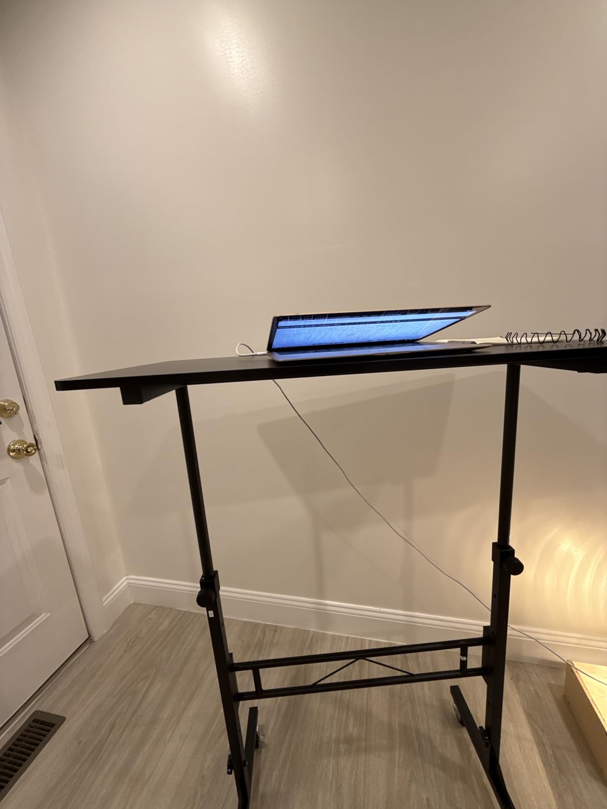 HOMIDEC Standing Desk, 32 Inch Portable Small Desk Adjustable Height, Rolling Home Office Desks with Wheels, Sit Stand Desk for Bedroom Walking Pad Home Office Small Space, Black customer photo 1
