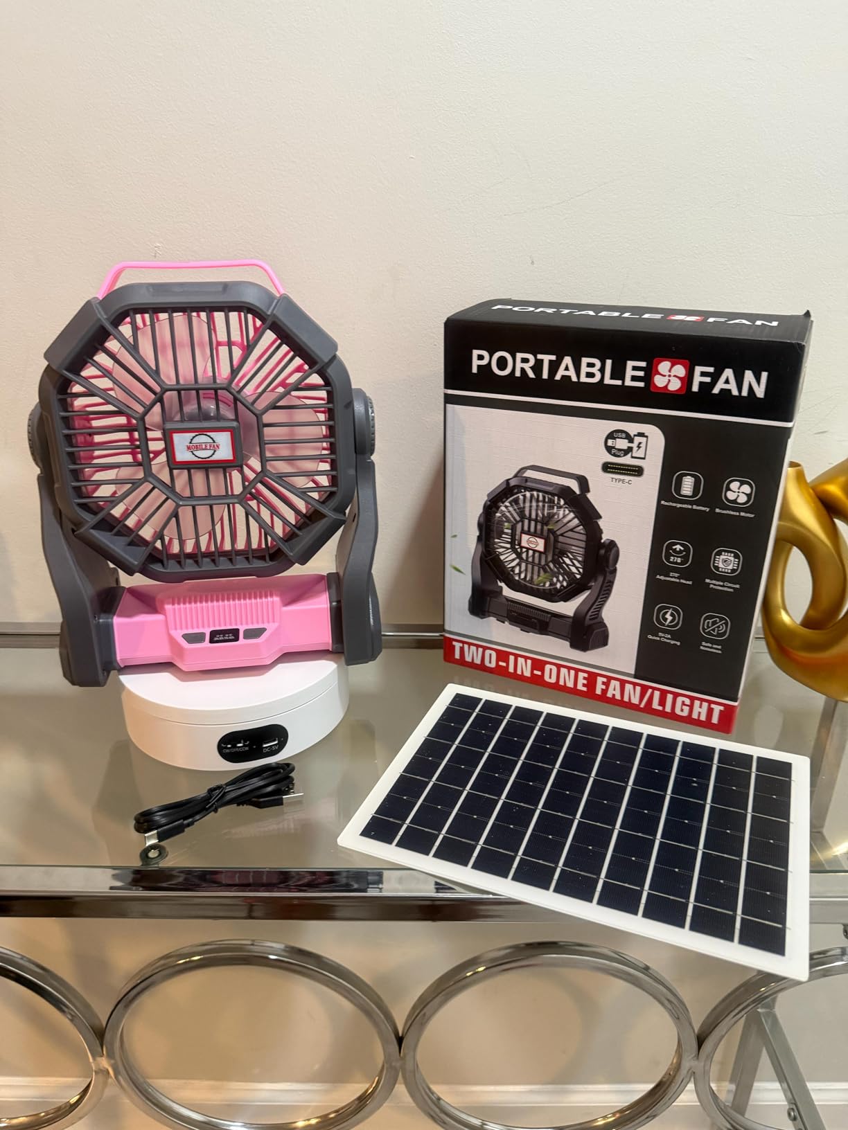 30000mAh Solar Fan with LED Lantern, 10W Solar Panel Rechargeable Battery Powered Camping Fan for Outside, 9 Inch Portable Battery Operated Hurricane Supplies for Picnic, Barbecue, Fishing, Travel customer photo 1
