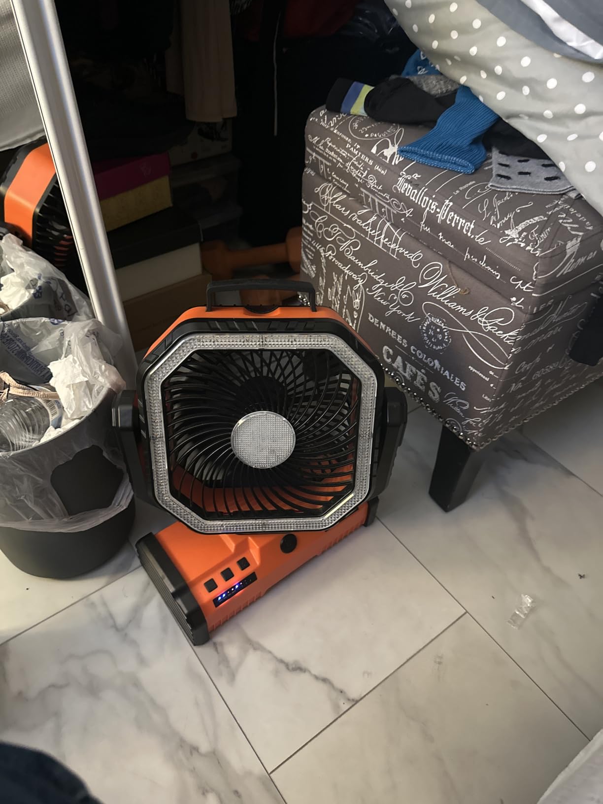 12 Inch Portable Camping Fan, 40000mAh Rechargeable Battery Powered Fan with 4 Speeds Wind and LED Light 140H, Cool & Warm Light and SOS Mode, Auto Oscillating, 360 Rotating Hang Hook(Orange) customer photo 1