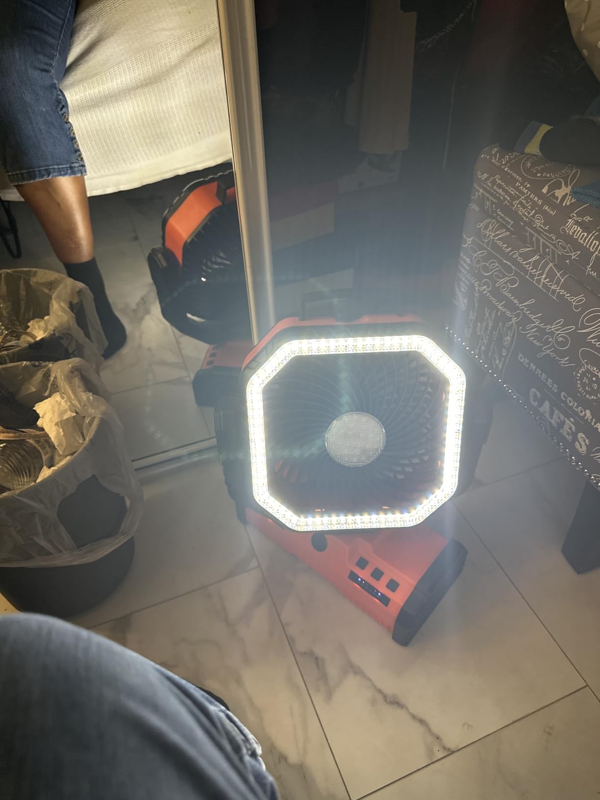12 Inch Portable Camping Fan, 40000mAh Rechargeable Battery Powered Fan with 4 Speeds Wind and LED Light 140H, Cool & Warm Light and SOS Mode, Auto Oscillating, 360 Rotating Hang Hook(Orange) customer photo 2