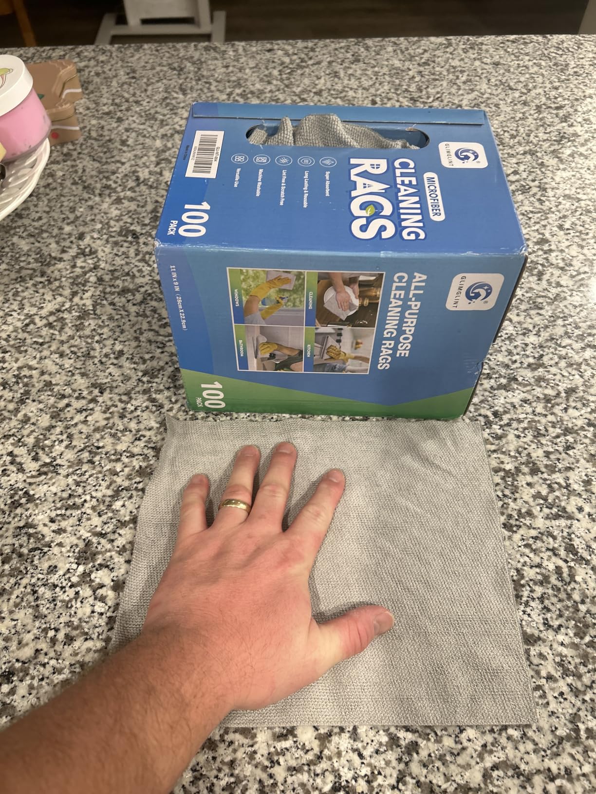 GLIMGLINT Cleaning Rags, 100 Pack Microfiber Cleaning Cloth, Lint-Free, Ultra Absorbent Reusable Paper Towels for Home, Kitchen, Car, Garage or Shop, Dish Rags, 11