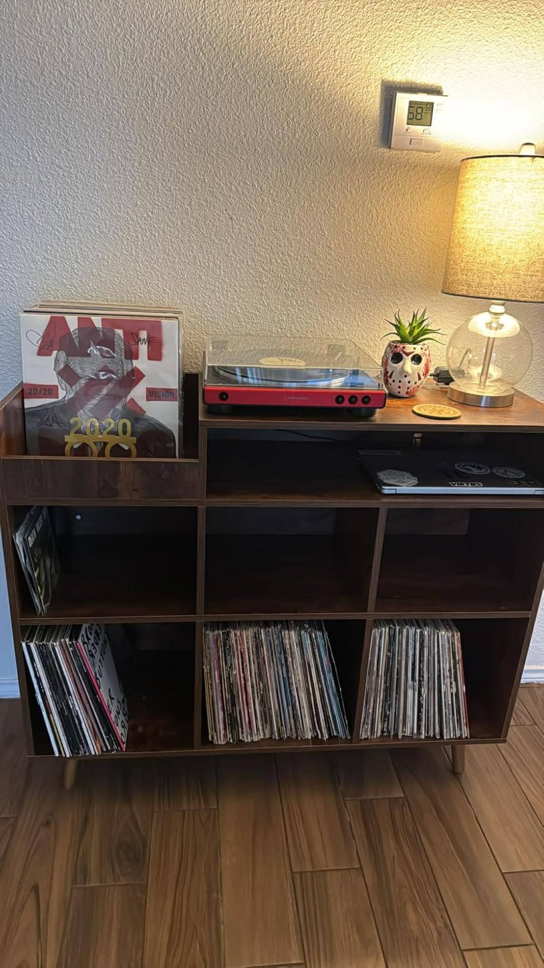 Cozy Castle Large Record Player Stand with Vinyl Storage Cabinet, Wood Turntable Table Open Shelf Holder Up to 500 Albums Cube Storage Organizer for Living Room, Office, Rustic Brown customer photo 1