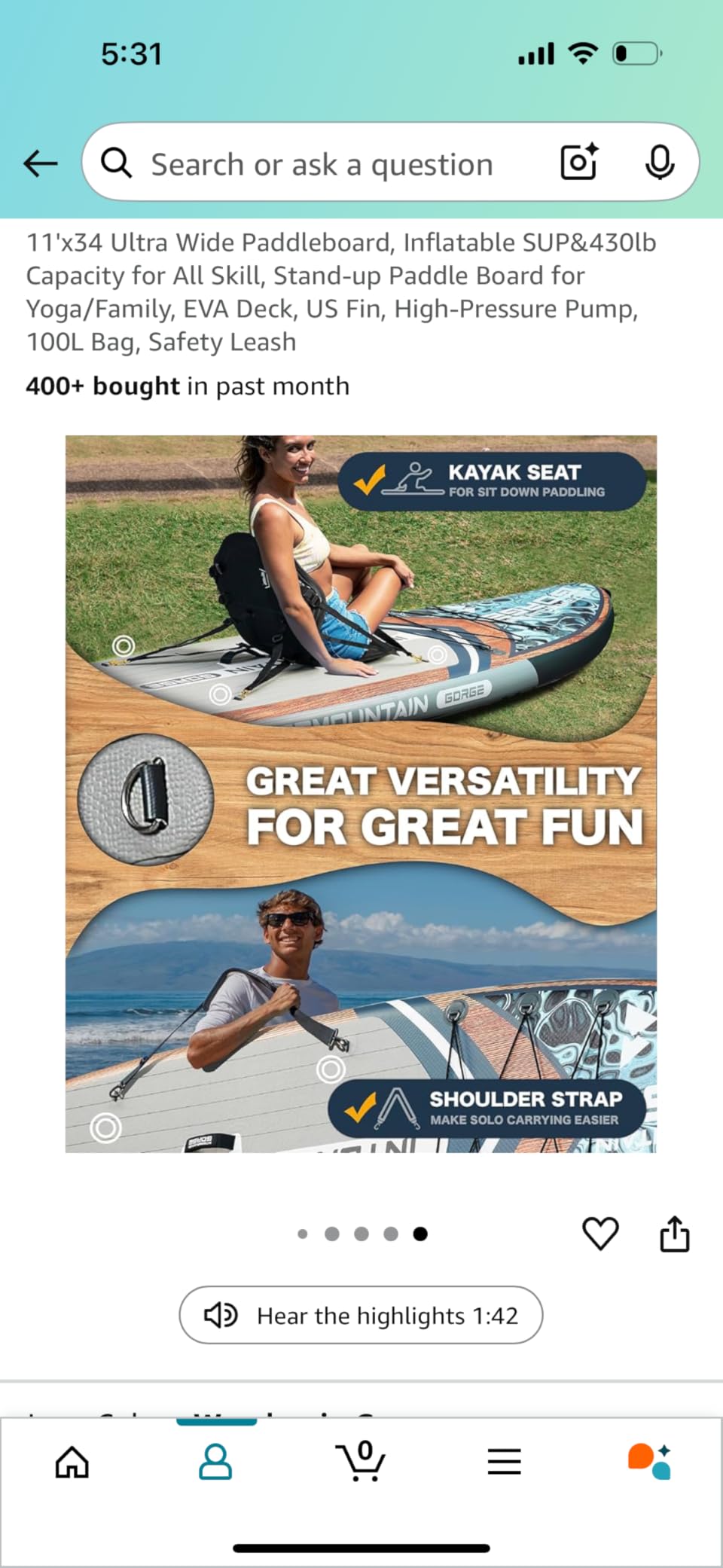11'x34 Ultra Wide Paddleboard, Inflatable SUP&420lb Capacity for All Skill, Stand-up Paddle Board for Yoga/Family, EVA Deck, US Fin, High-Pressure Pump, 100L Bag, Safety Leash customer photo 1