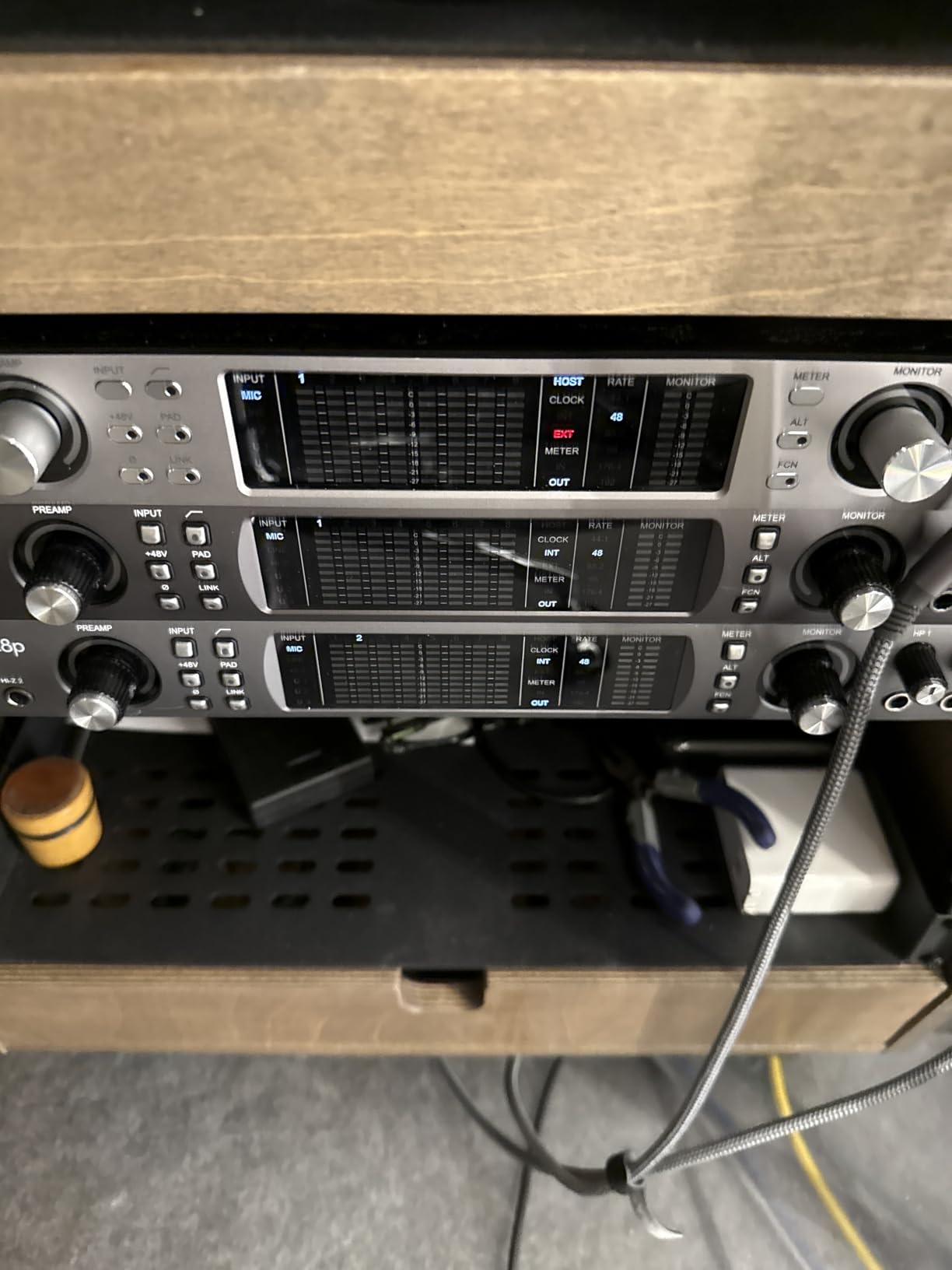 Sound Town DIY Music Studio Rack Desk Workstation with 2 X 13U Side Cabinets, Two Slide-Out Trays, Casters, Plywood, Weathered Brown for Recording Room, Home Studio (SDRK-WS69) customer photo 1