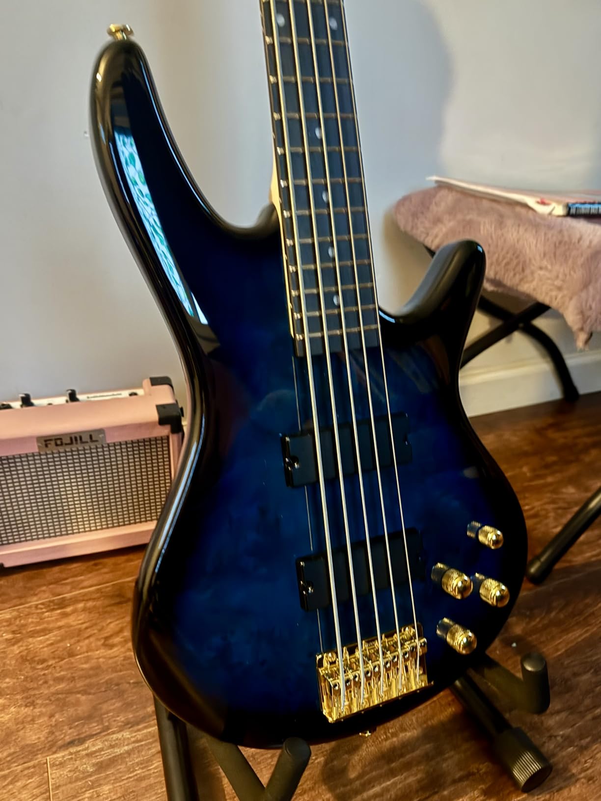 Ibanez GSR205PC GIO 5-String Bass Guitar, Purpleheart Fingerboard, Transparent Marine Burst customer photo 2