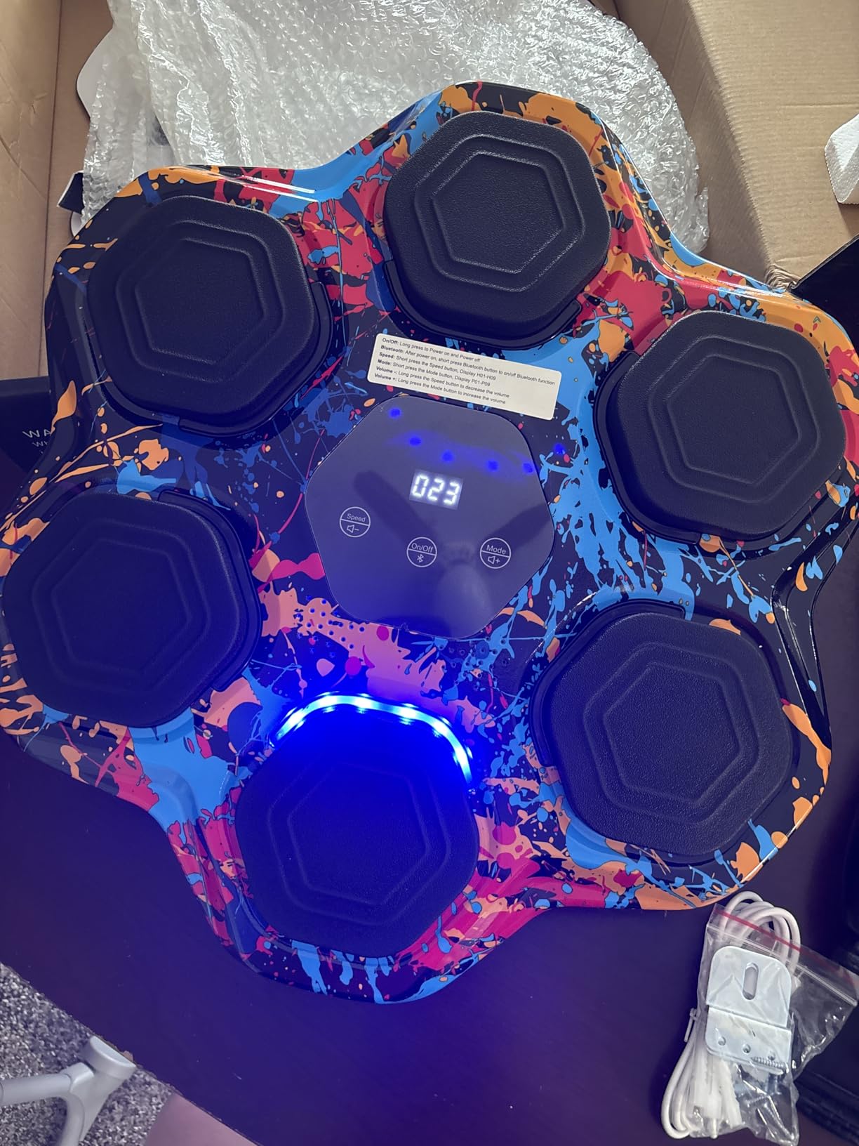 Music Boxing Machine, Smart Bluetooth Boxing Machine with Gloves, Wall Mounted Music Punching Trainer for Kids Adult, LED Electronic Boxing Workout Target with 9 Modes & 9 Speeds customer photo 1