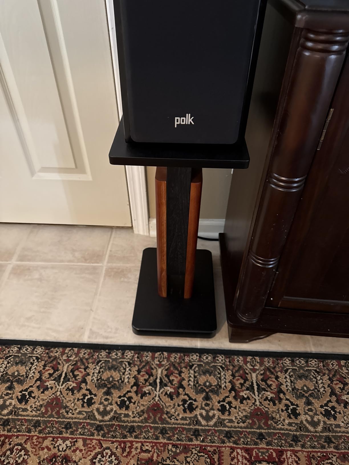 Height Adjustable Speaker Stands Pair for Studio Monitor & Bookshelf Speaker Stands - Wood Grain Floor Speaker Stands for Klipsch, ELAC, JBL, KEF, Edifier Surround Sound Speaker Stand Up to 50 Lbs customer photo 1