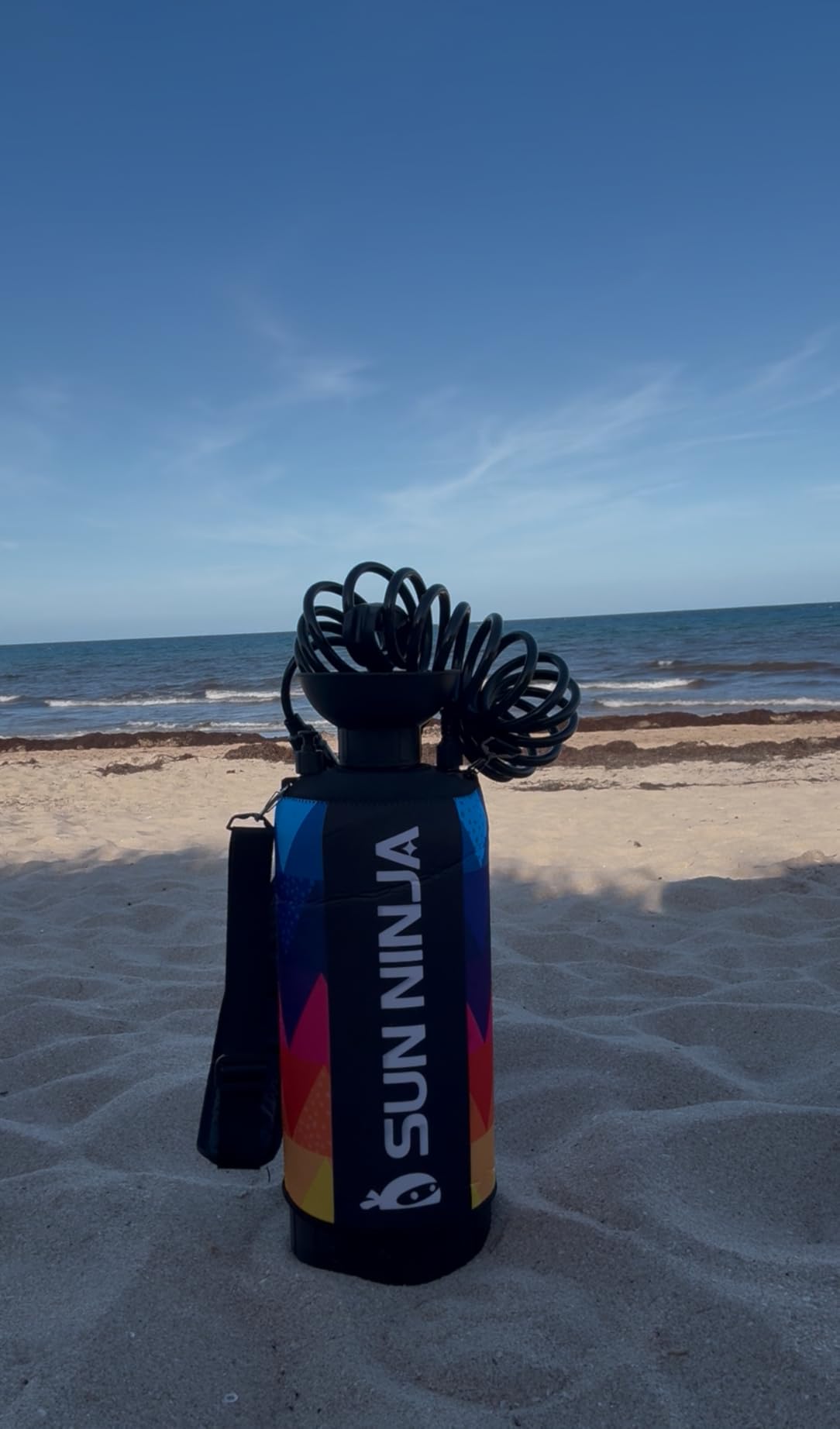 SUN NINJA Portable Shower - Camping Shower with 7 Mode Shower Head, Neoprene Cover Helps Keep Water Warm, High Pressure Hose customer photo 1
