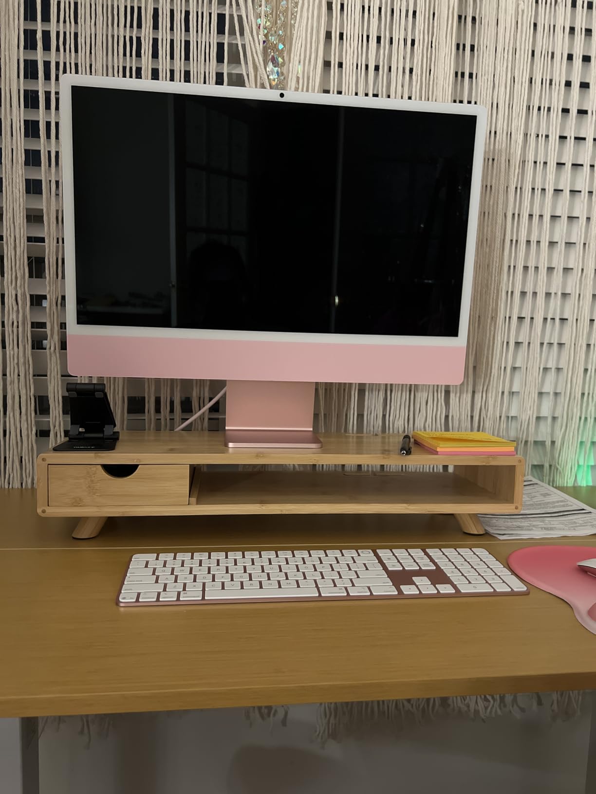 Bamboo Monitor Stand Riser with Drawer, Ergonomic Computer Riser for Desk with Cable Management & Storage Organizer, Wood Monitor Stand for Home Office customer photo 1