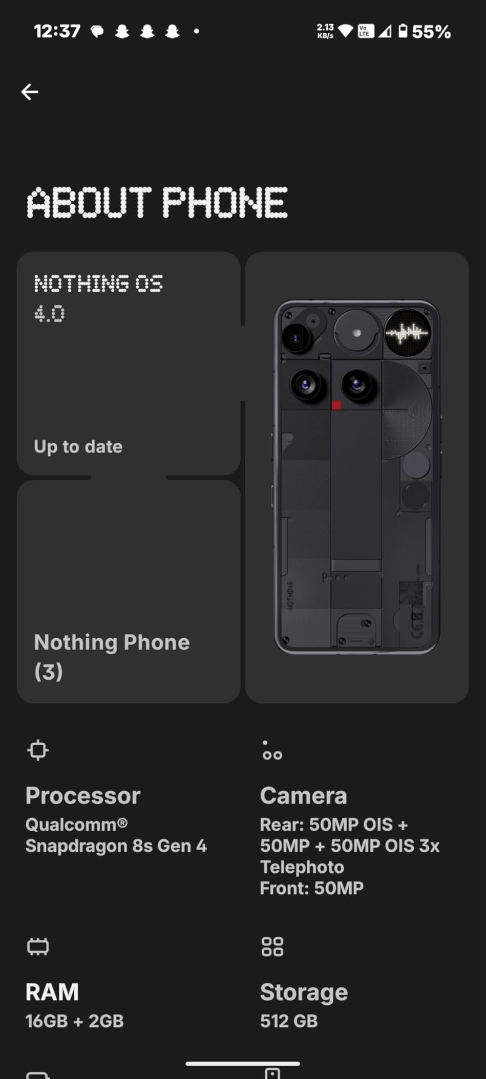 Nothing Phone (3) Cell Phone, 5G Unlocked Phones 512GB, Android 15, Snapdragon 8s Gen4, AI Mobile Phones with Four 50MP Cameras & AMOLED Display, 5150mAh, Glyph Interface, Smartphone White customer photo 2