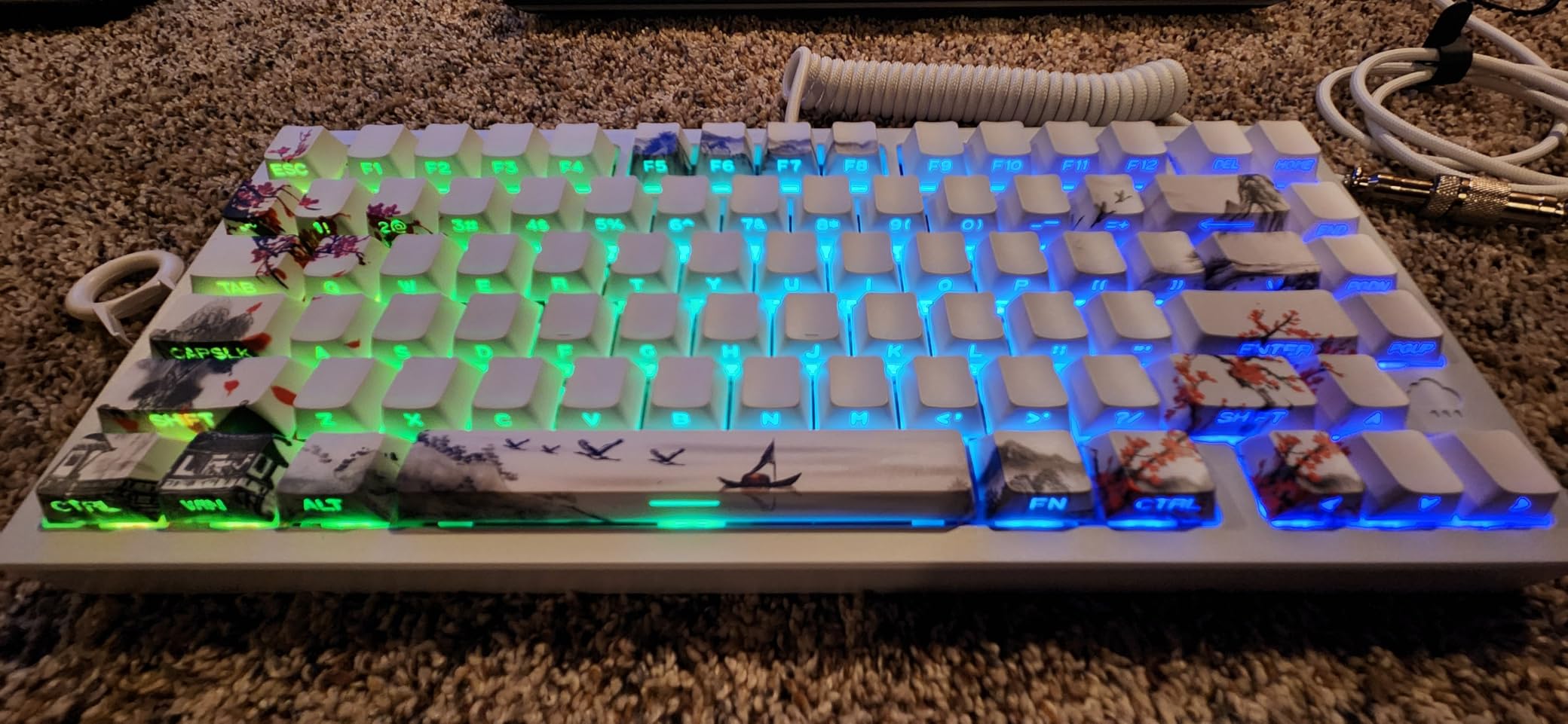Womier PBT Keycaps Set 130 Keys, Custom White Japanese Keyboard Doubleshot Dye Sub Side Print Shine Through Keycaps 60 65 75 100 Percent, Cherry Profile (Ink Painting) customer photo 1