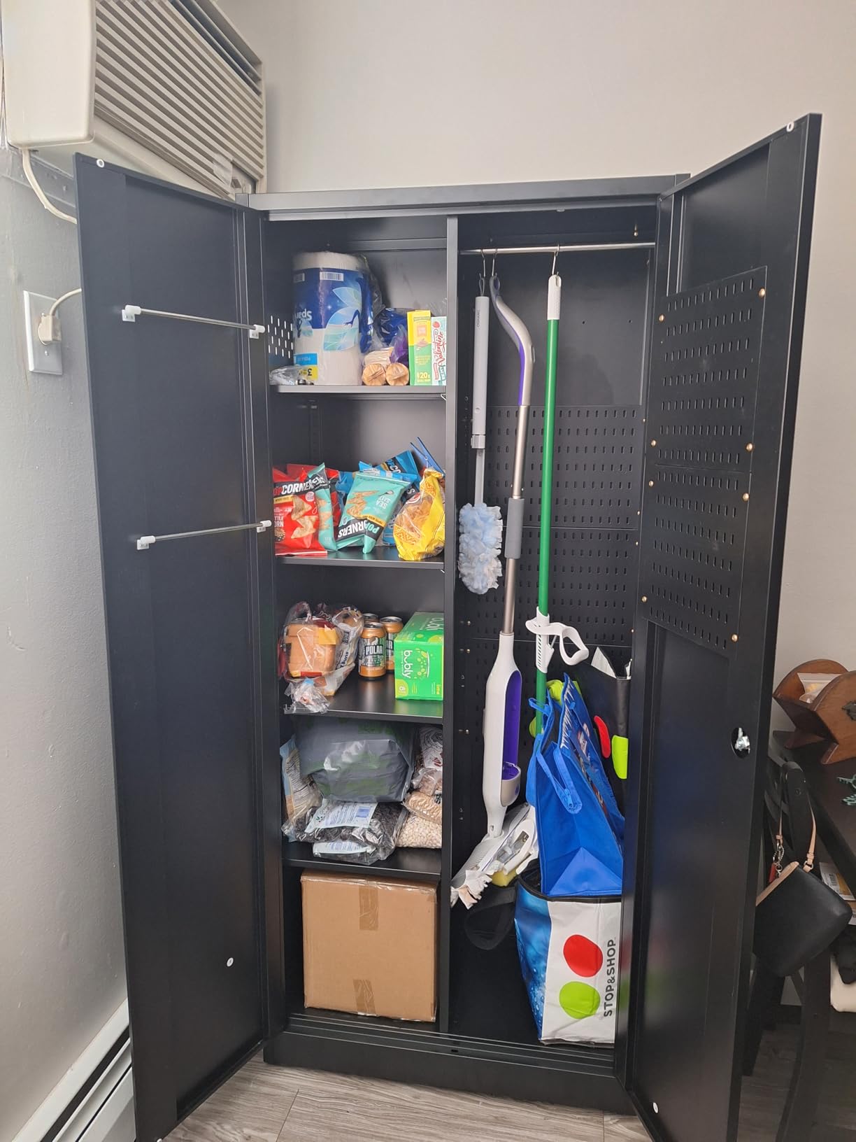 Garage Storage Cabinet with 2 Drawers and Pegboard, Locking Metal Storage Cabinet with Doors and 2 Adjustable Shelves, 71