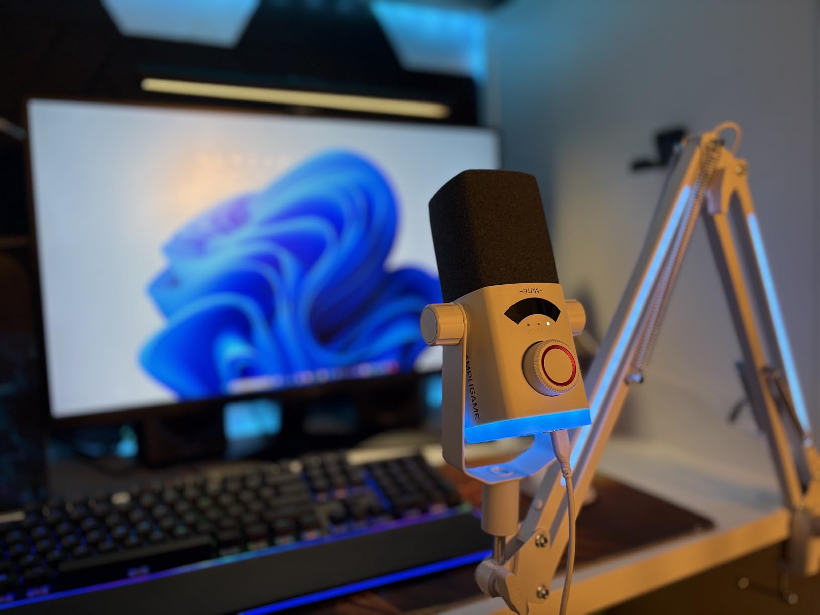 FIFINE Gaming Microphone Kit, XLR/USB Dynamic PC Microphone with Boom Arm for Podcast Recording, RGB Streaming Mic Set, Tap-to-Mute, Mix Control, Headphone Jack-AmpliGame AM8PROT customer photo 1
