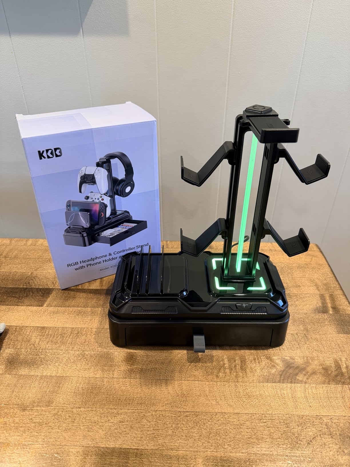 KDD Headphone Stand with USB A&C Charger Ports - RGB Controller Stand with Detachable Hooks - Rotatable Headset Hanger & Device Slot customer photo 1