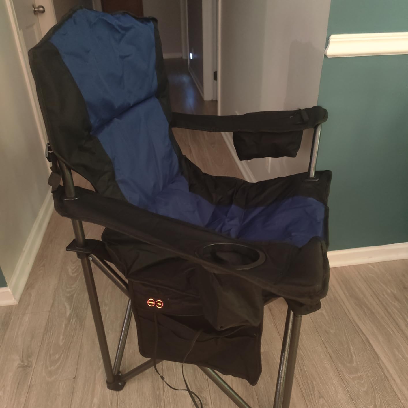 Heated Camping Chairs for Adults, Portable Heated Chairs for Outdoor, Outdoor Heated Chair, Folding Chairs, Heavy Duty Lawn Chairs for Adults, with Cup Holder, Navy Blue, (Battery NOT Included) customer photo 1