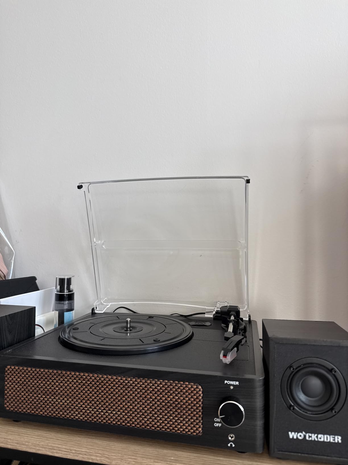 Record Player with Passive Bookshelf Speakers Belt-Drive Vintage Turntable for Vinyl Records External Dual Stereo Speakers LP Players 3 Speed Wireless AUX Headphone Input Auto Stop Retro Black Wooden customer photo 2