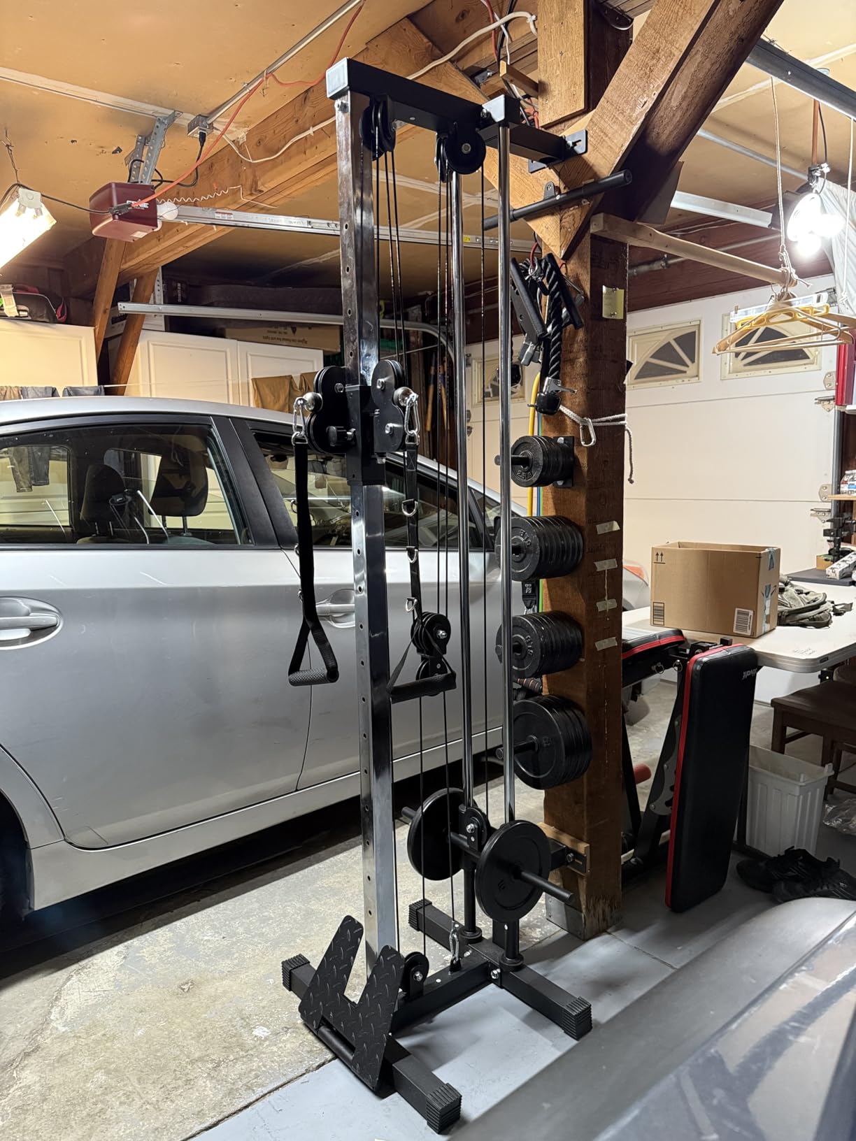 Wall Mount Cable Station - Dual Pulley Cable Crossover Machine with 18 Adjustable Positions, Tricep Rope, T-Bar, LAT Pulldown Bar & Foot Board for Home Gym Strength Training customer photo 2