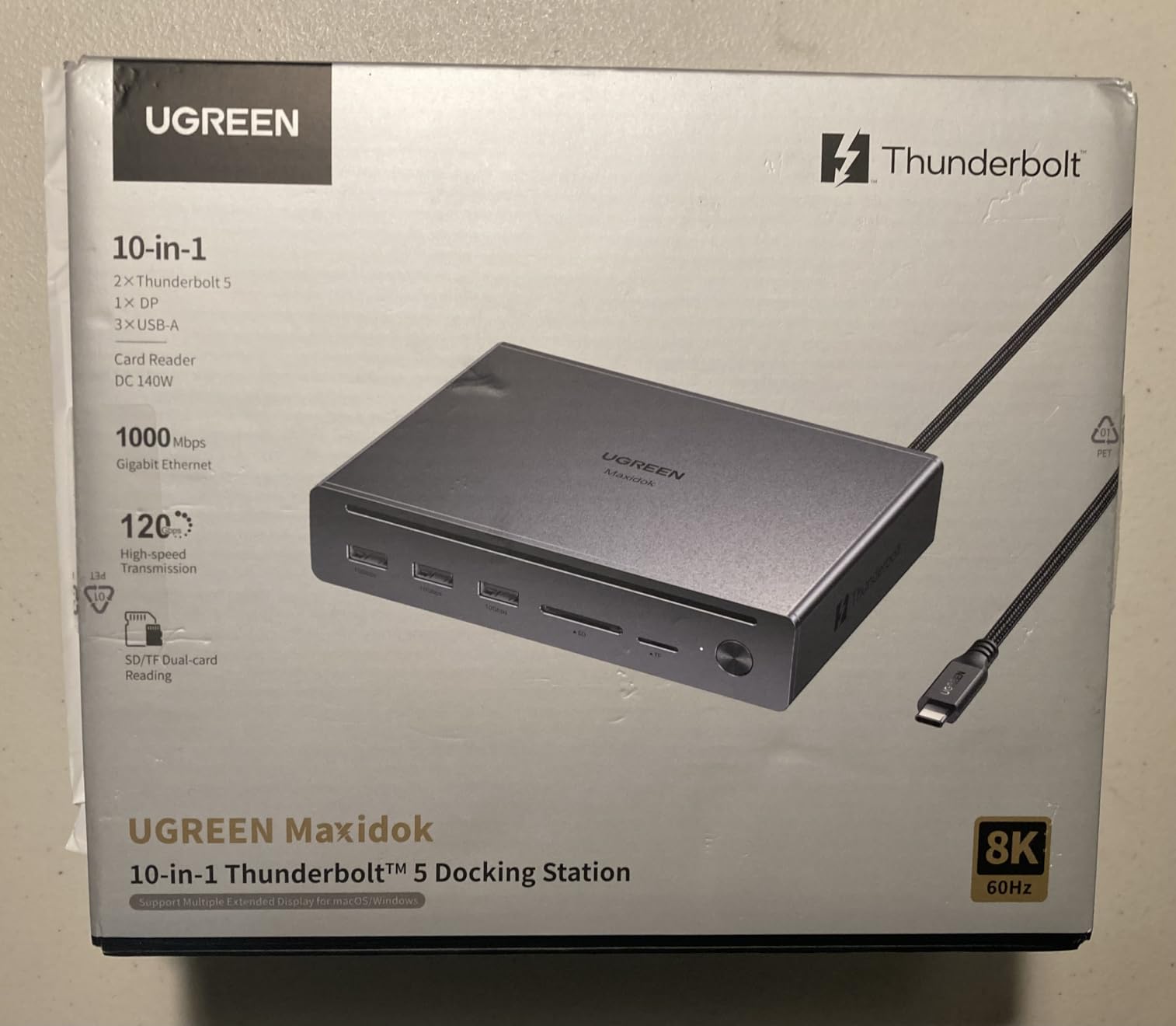 UGREEN Maxidok Thunderbolt 5 Hub Revodok 10 in 1, 120Gbps with 3×TBT5 (Single 8K / Dual 6K), 140W Total Power, DP2.1, Gigabit Ethernet, SD/TF 3.0 Docking Station for MacBooks and Windows Laptops customer photo 2