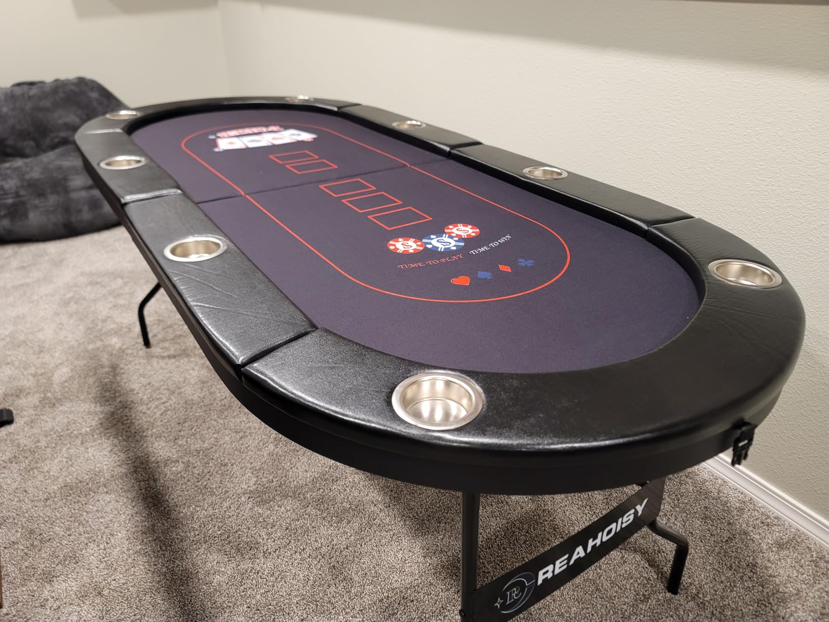 10 Player Poker Table Foldable, Folding Texas Holdem Casino Table with Padded Rails & Cup Holders, Portable Poker Game Table for Home or Game Room, 84 Inch customer photo 1