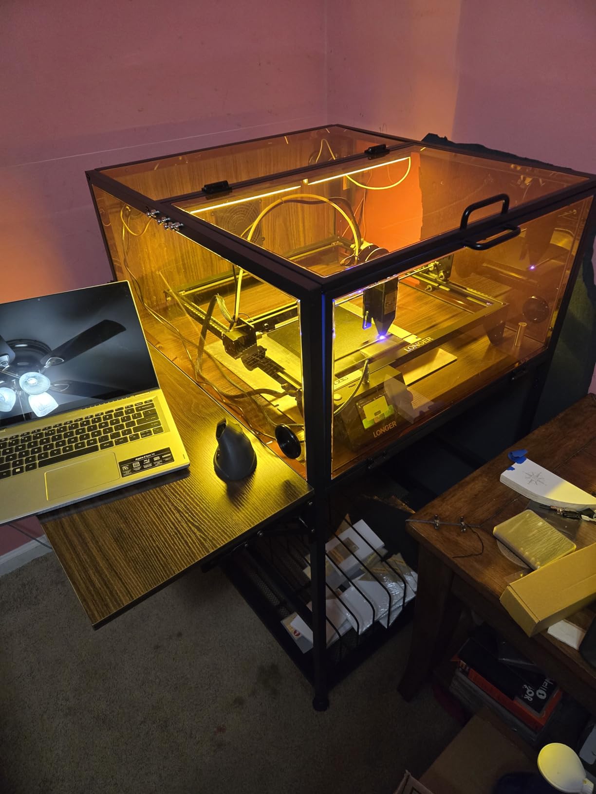 Laser Engraver Enclosure Cabinet with Exhaust, Laser Engraving Table with Ventilation Fan, Heavy Duty Laser Cutter Protective Cover Tent customer photo 2