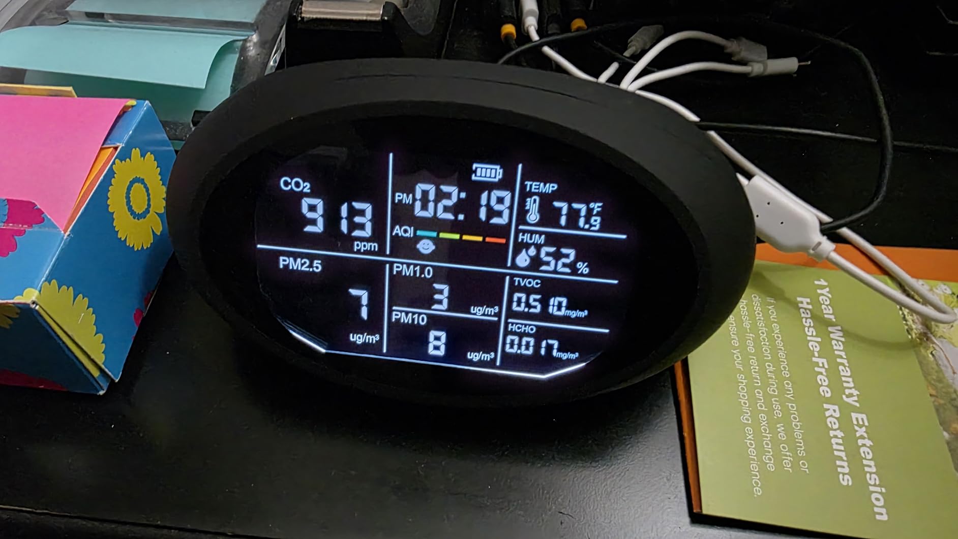 18 in 1 Air Quality Monitor Indoor, Portable CO2 Detector for CO2, Temperature (°F), Humidity, VOC, PM2.5, PM1.0, PM10 & Time Display customer photo 1