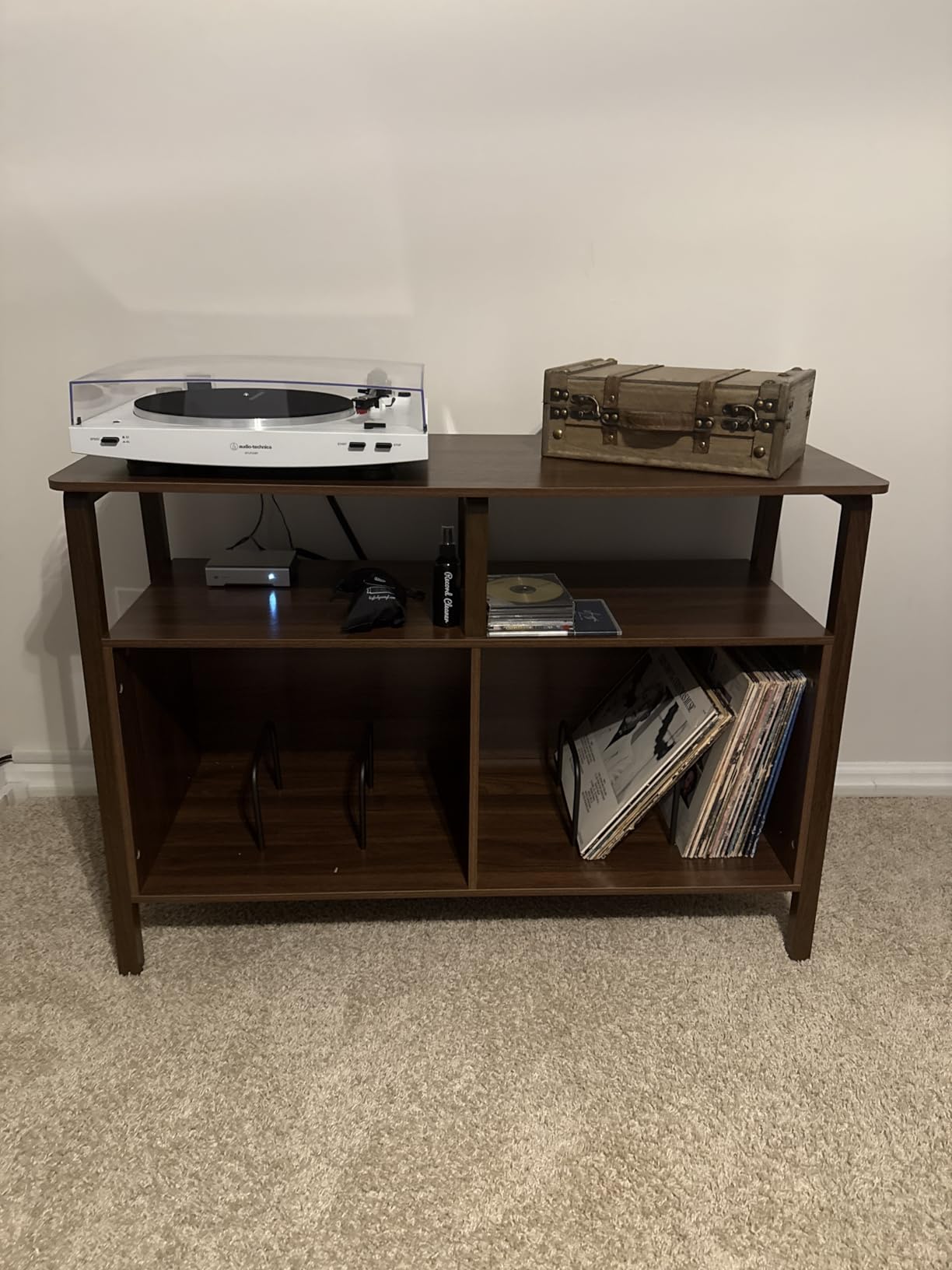 Large Record Player Stand, Mid Century Turntable Stand Table with Open Storage Holds up to 450 Albums, Vinyl Record Storage Display Shelf, 55.12'' Walnut customer photo 1