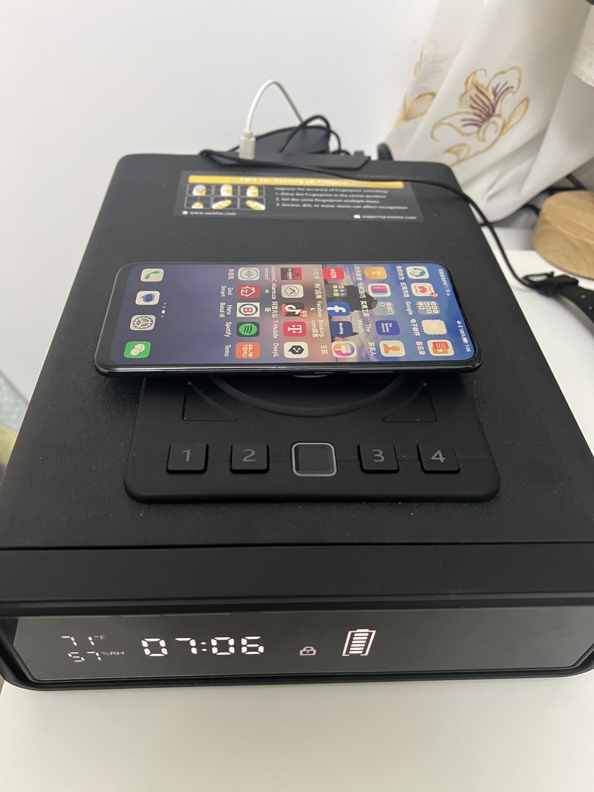 Biometric Fingerprint Gun Safe with Phone & Watch Wireless Charging, 3 Quick Access, Clock Handgun Safe with Adjustable Brightness, Backlit Keypad, Pistol safe for home, office, family customer photo 2