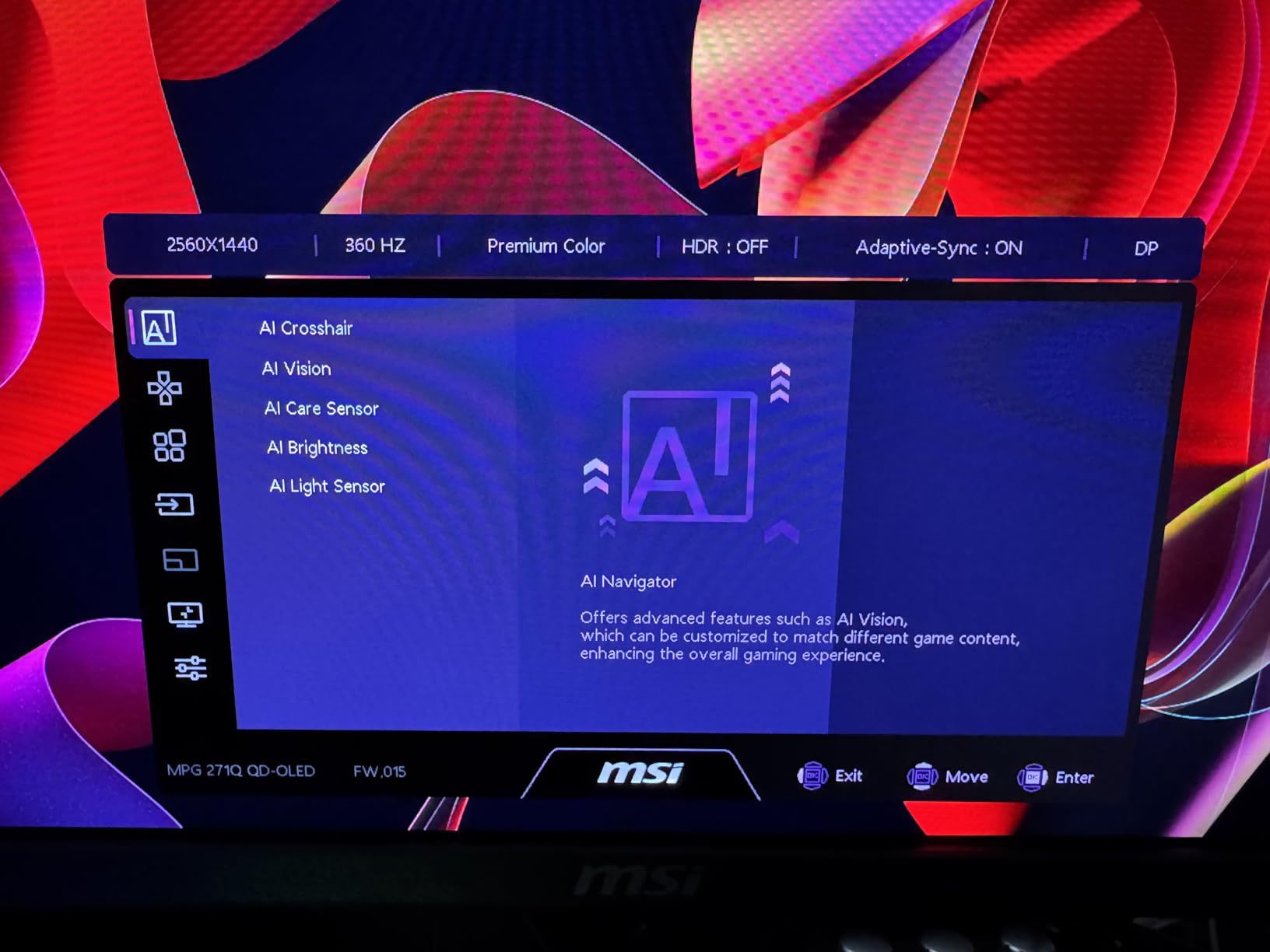 MSI MPG 271QR QD-OLED X50 27-inch 2560 x 1440 (QHD) Gaming Monitor, 500Hz, AMD Adaptive-Sync, HDR Ready, HDMI, VGA Port, VESA Mountable, Tilt, 4-Side Slim Bezel, 0.03ms, Black customer photo 1