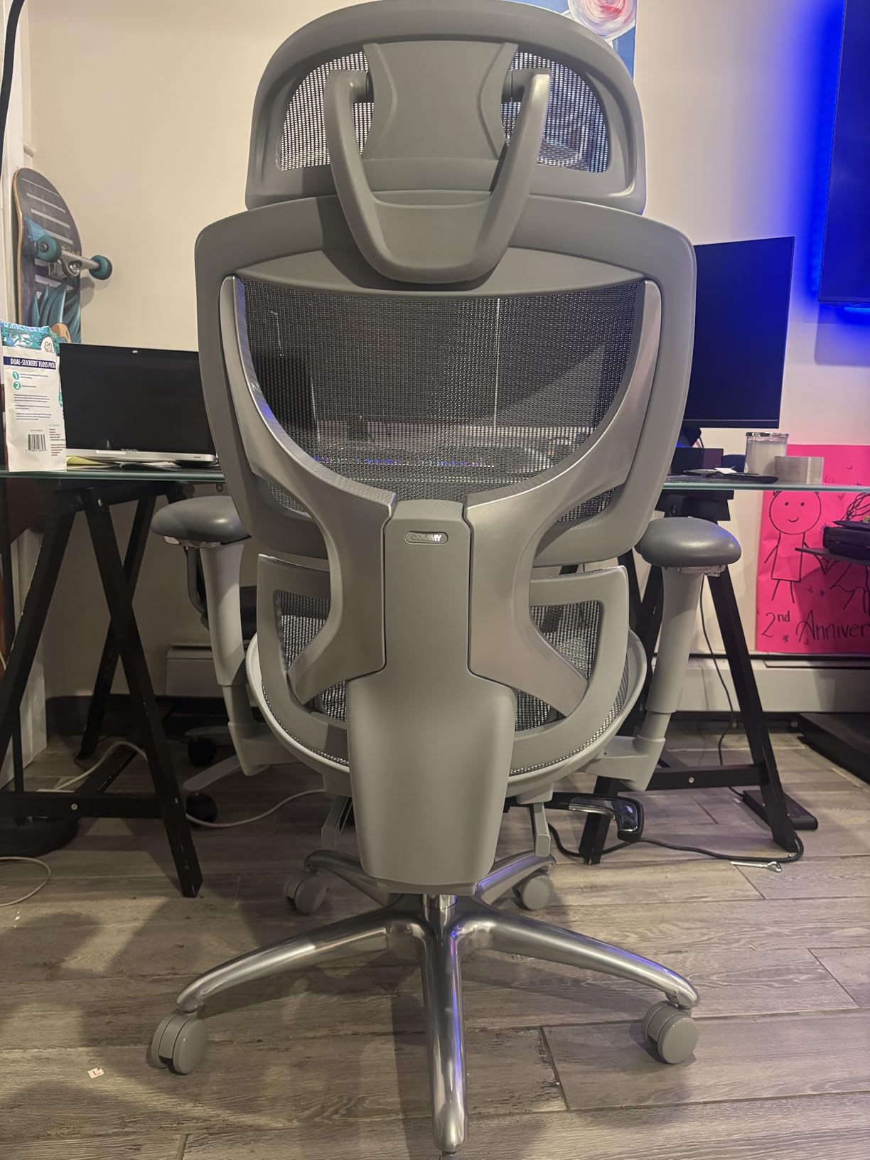 COLAMY Ergonomic Mesh Office Chair, High Back Desk Chair with Footrest, Adjustable Headrest and 3D Arms, Fixed Tilt Lock, Lumbar Support, Breathable Mesh Computer Chair for Home Office,Grey customer photo 1