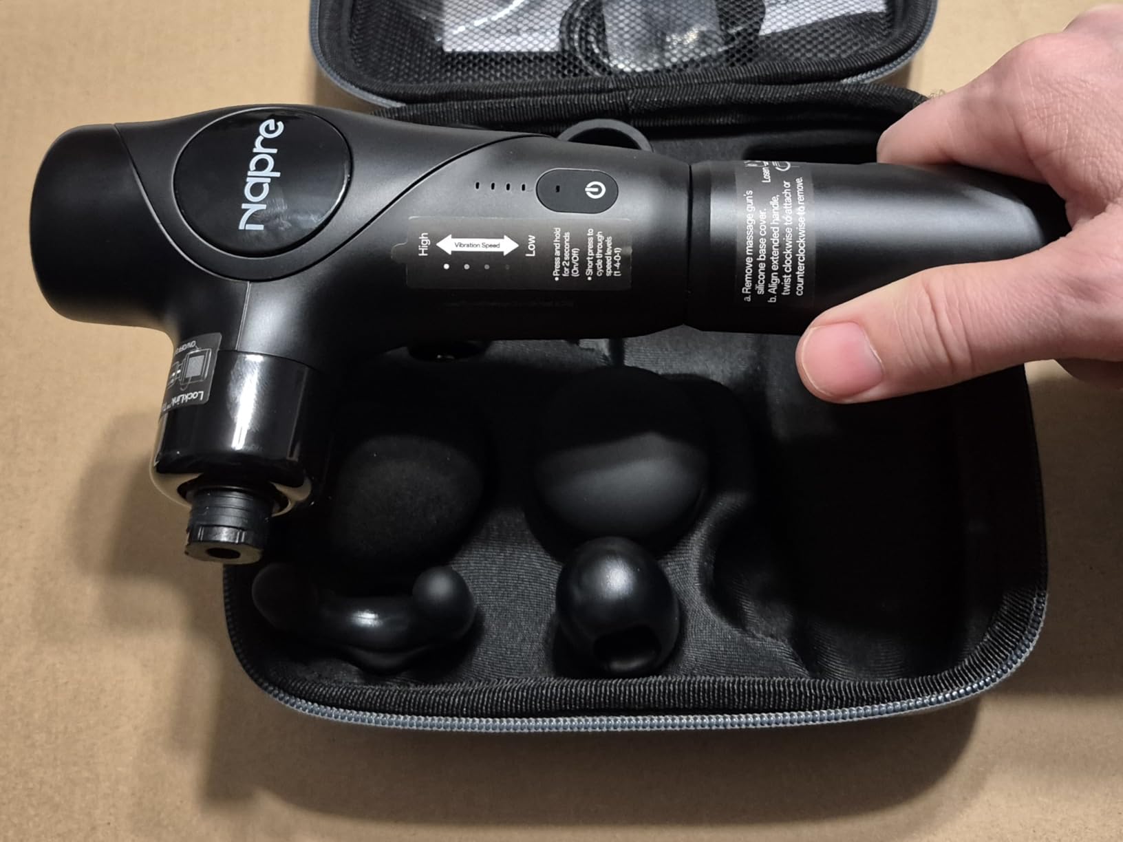 NAPRE 3-in-1 Mini Massage Gun with Heat and Cold, Deep Tissue Back Massage with Detachable Handle for Neck/Body Pain Relief, Portable Handheld Percussion Muscle Massager, Small & Quiet, 5 Heads, with Case customer photo 2