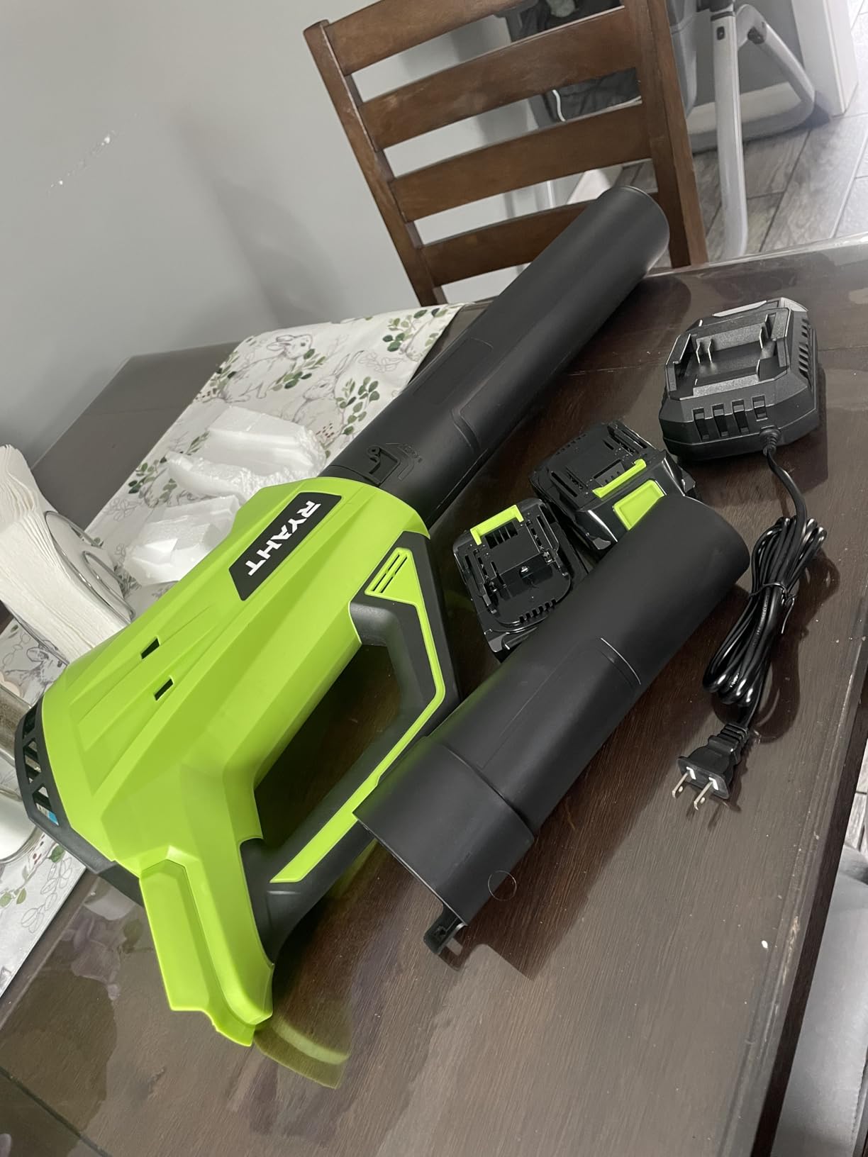 Leaf Blower Cordless, Leaf Blower with Battery and Charger - 2 Speed Modes, 2 Batteries, 20V Powerful Lightweight Electric Blowers for Blowing Leaves, Lawn Care, Patio Cleaning and Dust, Green customer photo 2