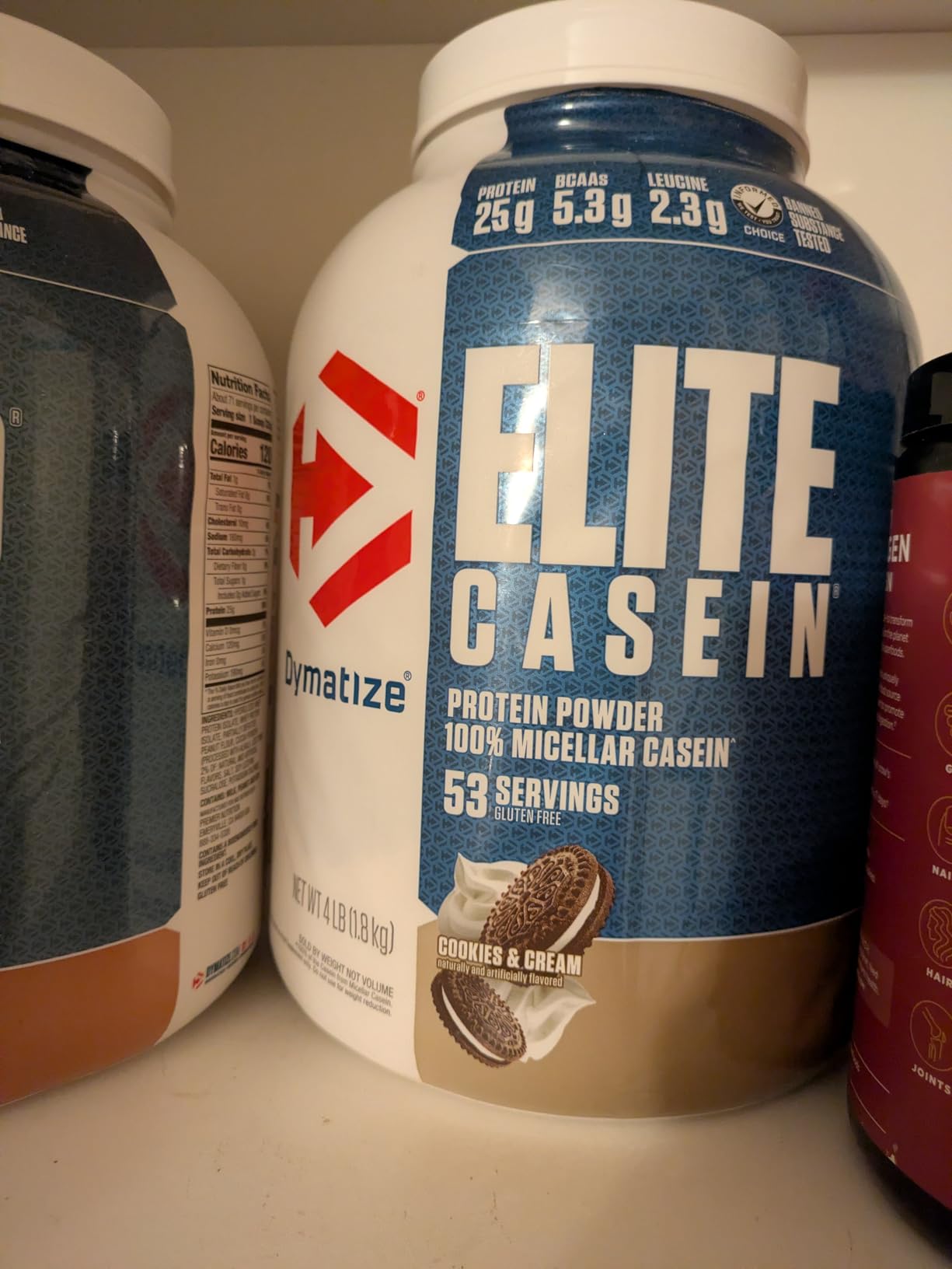 Dymatize Elite Casein Protein Powder, Cookies & Cream, 100% Micellar Casein, 25g Protein, 5.4g BCAAs, 2.3g Leucine, Slow Absorbing for Overnight Muscle Recovery, 4 lb (53 Servings) customer photo 1