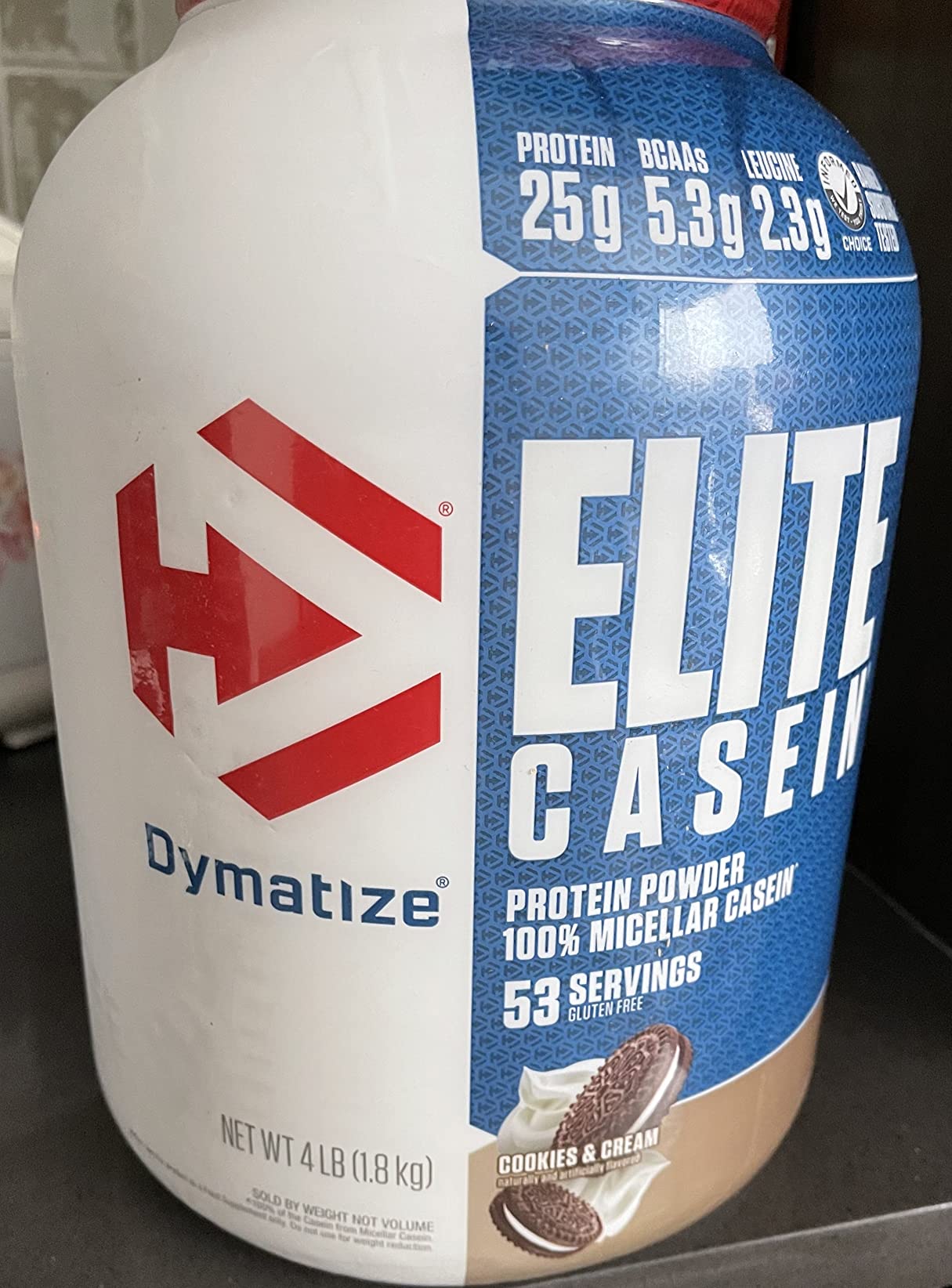 Dymatize Elite Casein Protein Powder, Cookies & Cream, 100% Micellar Casein, 25g Protein, 5.4g BCAAs, 2.3g Leucine, Slow Absorbing for Overnight Muscle Recovery, 4 lb (53 Servings) customer photo 2