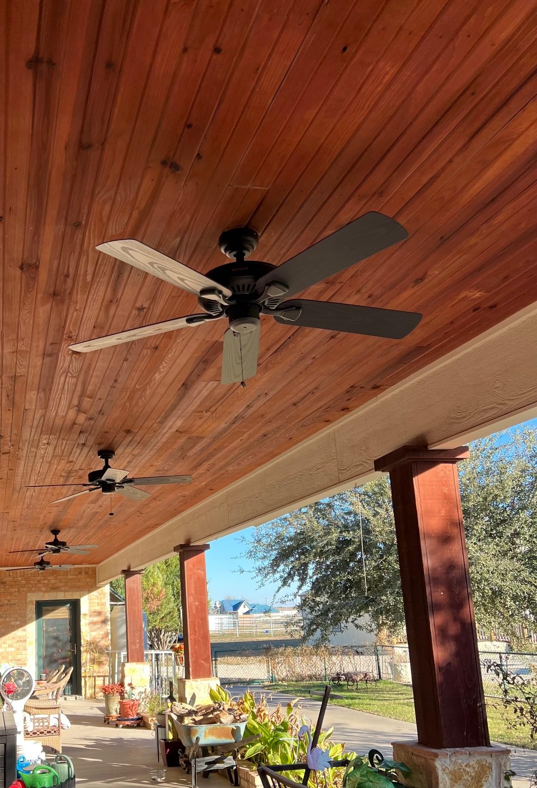 Honeywell Ceiling Fans Belmar 52 Inch Ceiling Fan Without Light, Outdoor Ceiling Fan with Pull Chain, Tri-Mount Traditional 5 Blade Design, ETL Wet Rated, Bronze (50199-01) customer photo 1