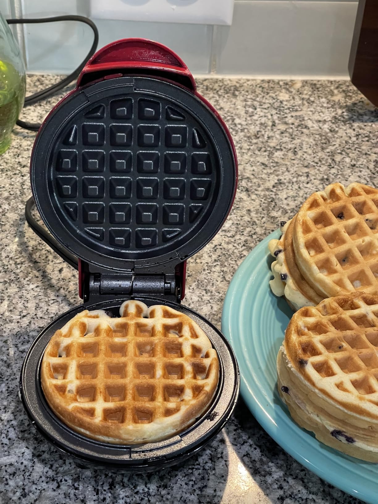 Dash Mini Waffle Maker - Compact Electric Iron for Creative Homemade Treats - Nonstick Surface - Easy-to-Clean - Perfect for Kids & Families - Red customer photo 1