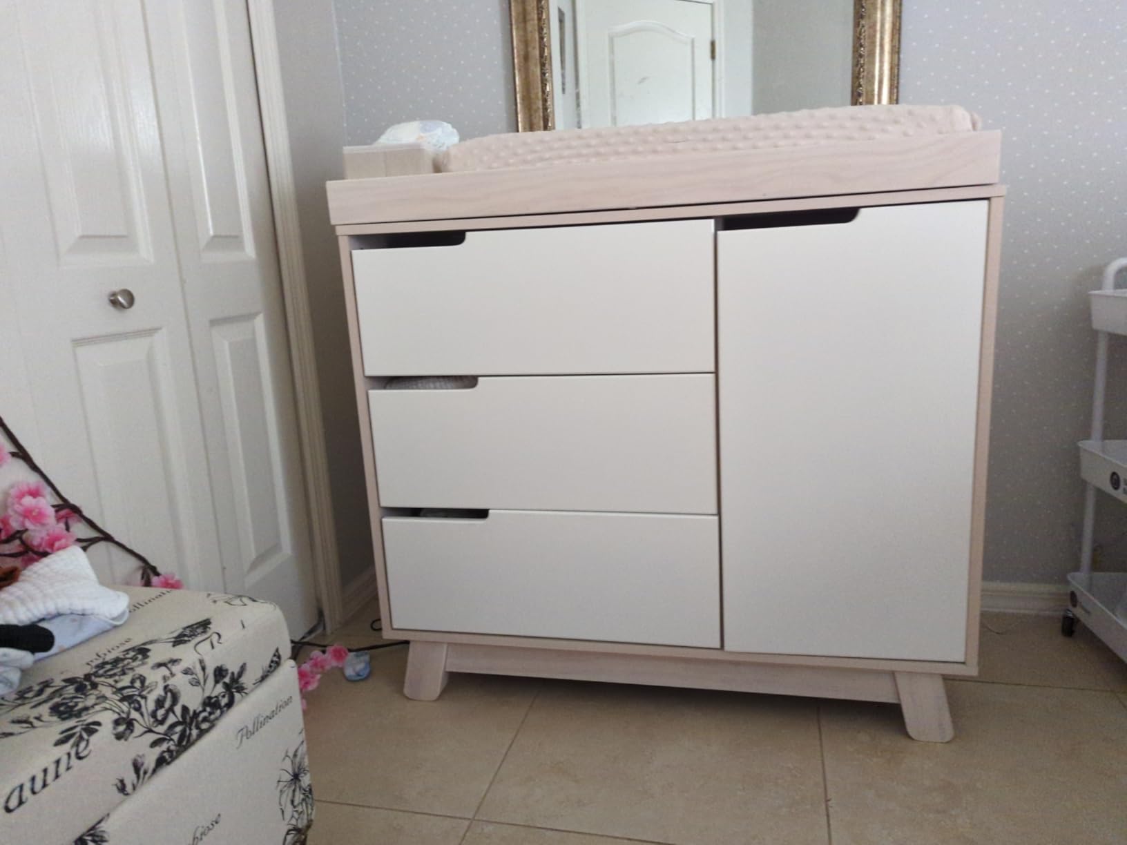 Babyletto Hudson 3-Drawer Changer Dresser with Removable Changing Tray - Washed Natural/White, Greenguard Gold Certified customer photo 2