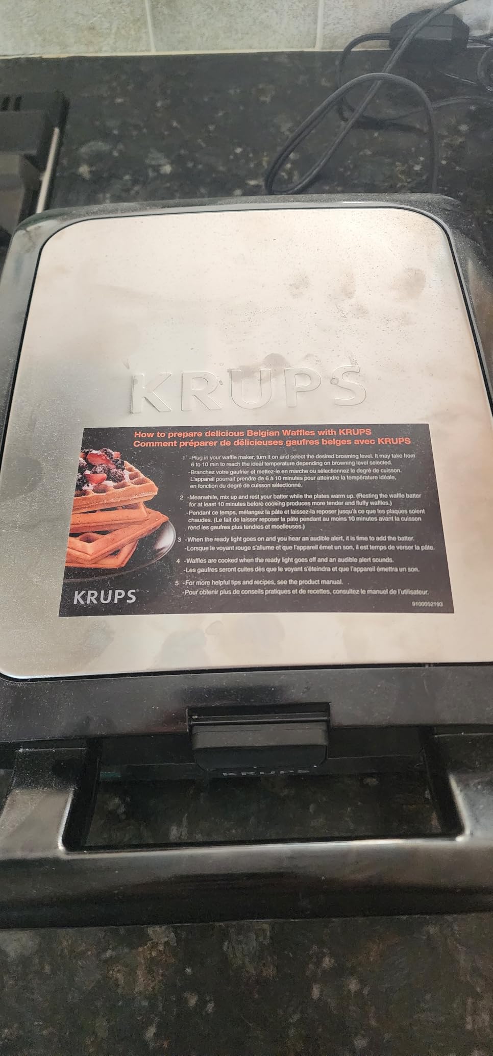 KRUPS 4-Slice Belgian Waffle Maker: Stainless Steel, 5 Browning Levels, Audible Ready Beep, Removable Plates, 1200W, Silver/Black, Large Waffle Maker Family Size customer photo 1