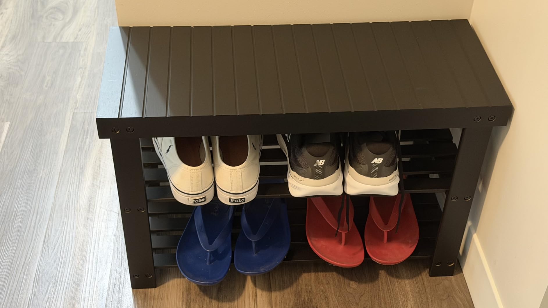 SONGMICS Shoe Rack Bench, 3-Tier Bamboo Shoe Storage Organizer, Entryway Bench, Holds Up to 286 lb, Ink Black ULBS04H customer photo 1