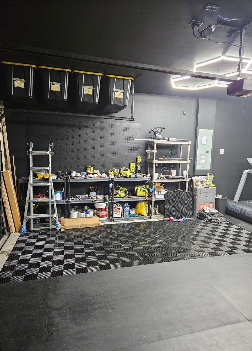 Nitro Tiles Vented by FlooringInc 12 x 12 Interlocking Garage Floor Tiles, Self-Draining Heavy Duty Polypropylene Drainage Tiles, Snap-Together Non-Slip Floor Tile, Midnight Black, 52-Pack customer photo 1