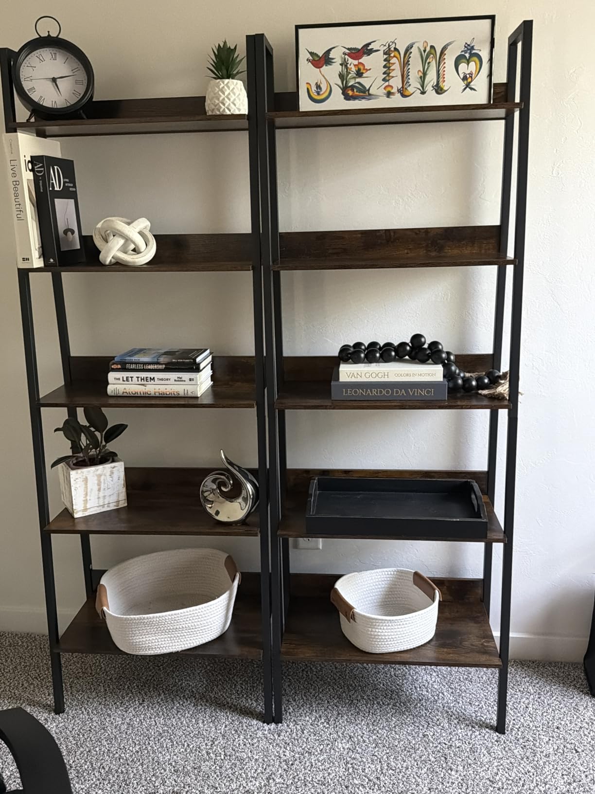 VASAGLE BARNET Collection - Ladder Shelf, Bookshelf, Storage Rack, Modern Bookcase for Living Room Home Office Kitchen, Steel Frame, 5-Tier, 22-Inch Wide, Rustic Brown and Ink Black ULLS45X customer photo 2