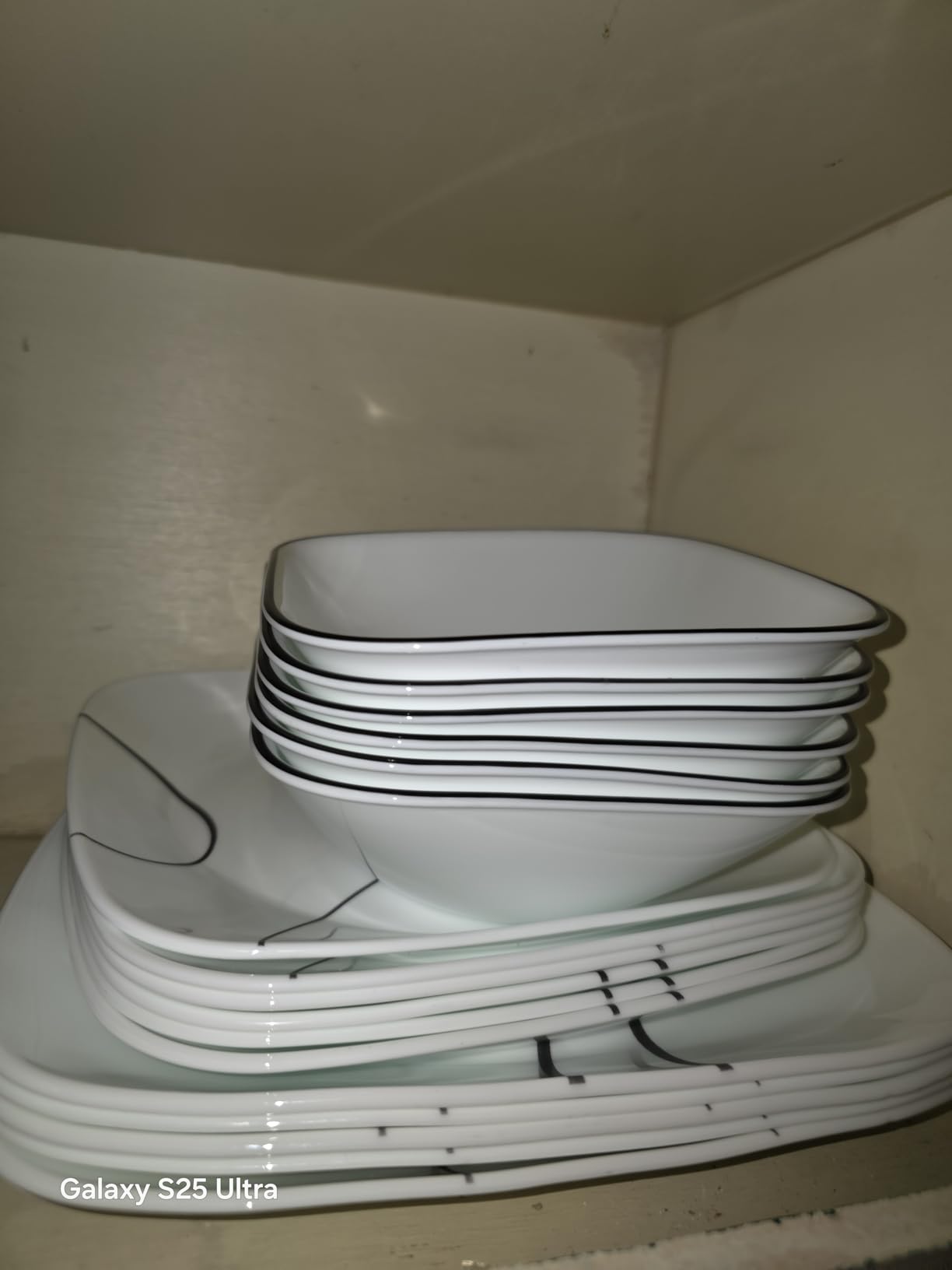 Corelle 18-Piece Service for 6 Dinnerware Set Triple Layer Glass and Chip Resistant, Lightweight Square Plates and Bowls Set, Simple Lines customer photo 1